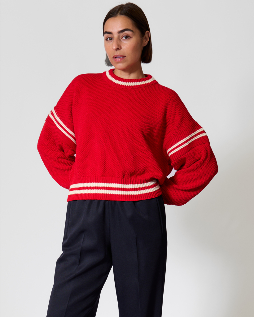 Printed Sweater in Tomato Red