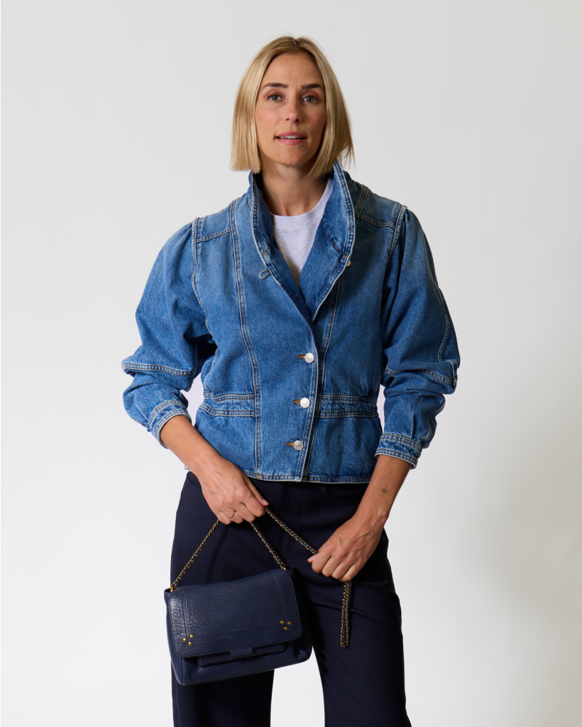Light Blue Denim Jacket with High Collar