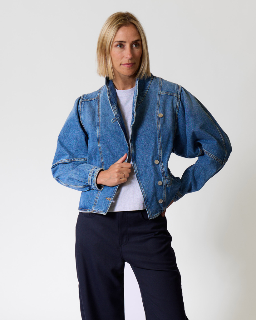 Light Blue Denim Jacket with High Collar