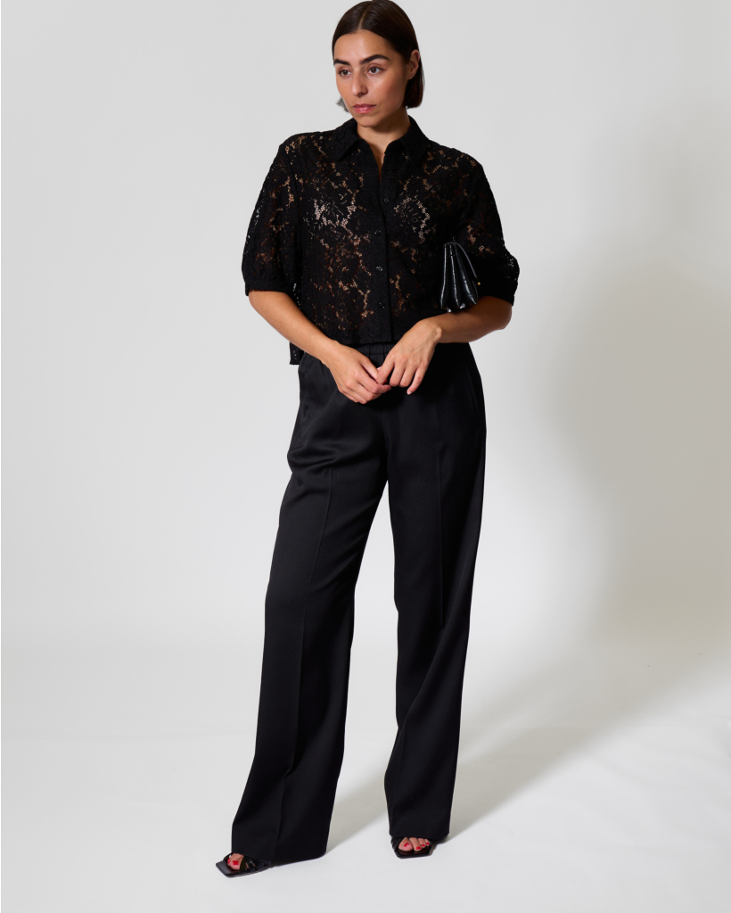 Wool-Blend Pull-On Pleated Trousers - Black