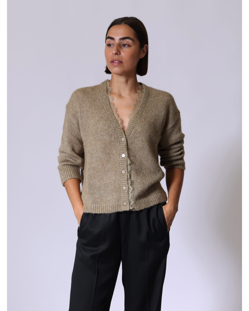 Alpaca-Blend Cardigan with Lace - Sage