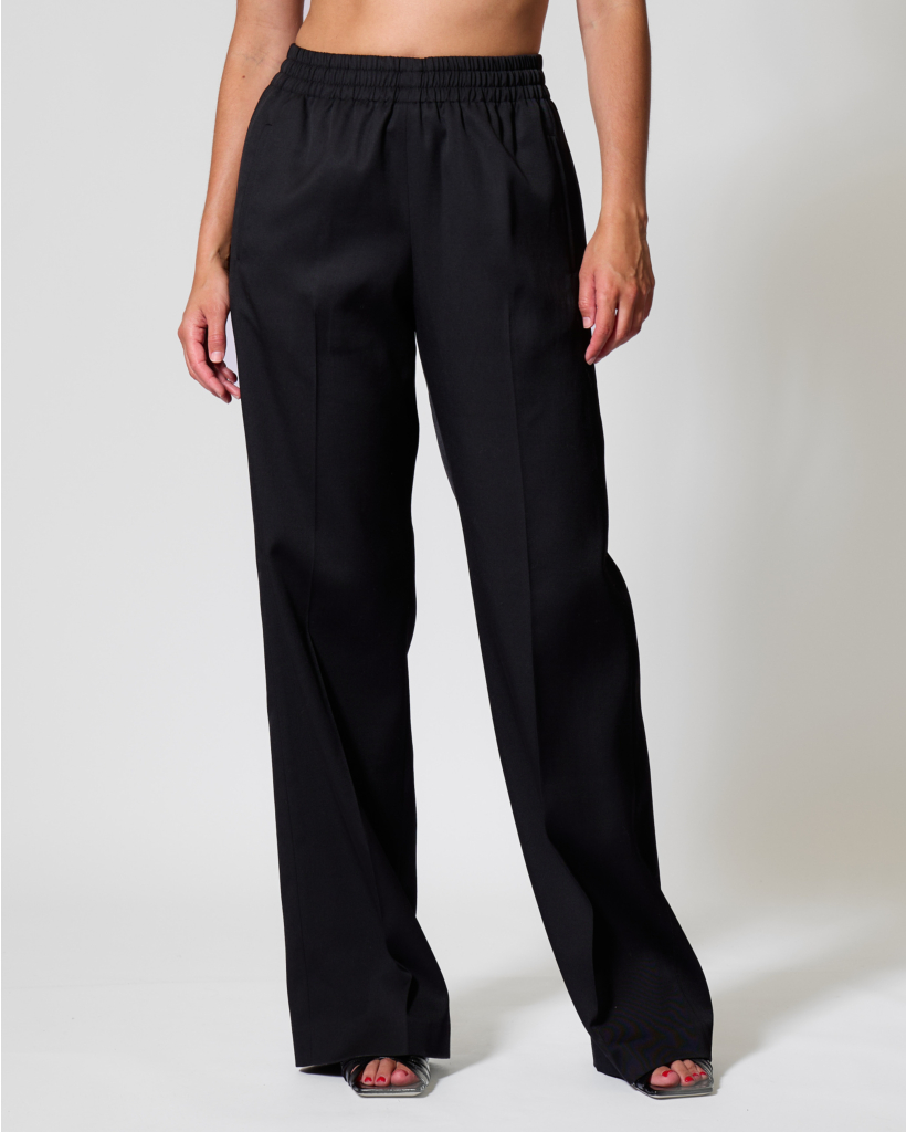 Wool-Blend Pull-On Pleated Trousers - Black