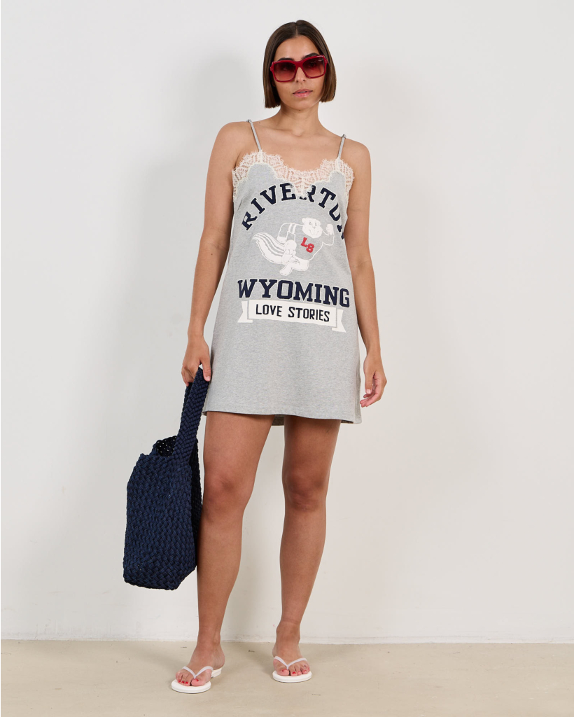 Willow Short Slip Dress with Print Light Grey