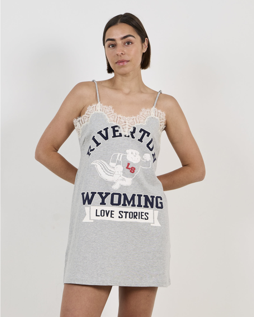 Willow Short Slip Dress with Print Light Grey