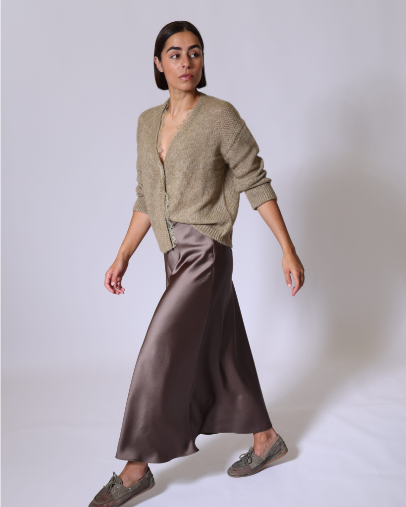 Alpaca-Blend Cardigan with Lace - Sage
