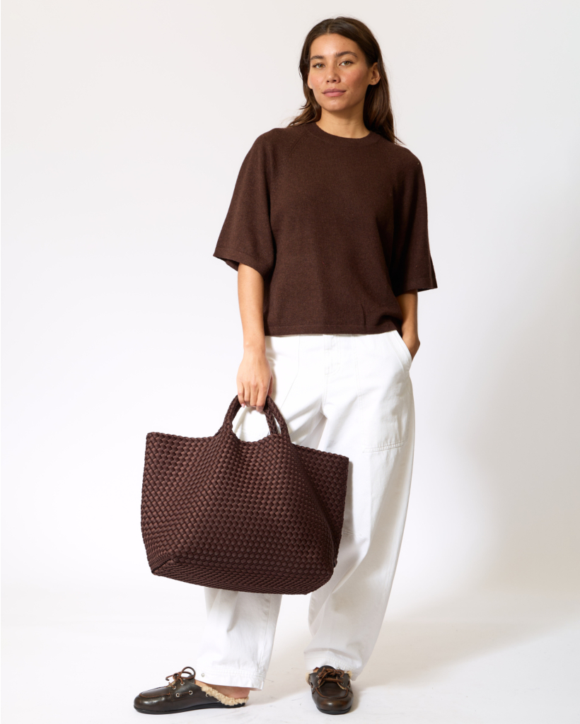 Leana Cashmere Short Sleeve Knit Brownie