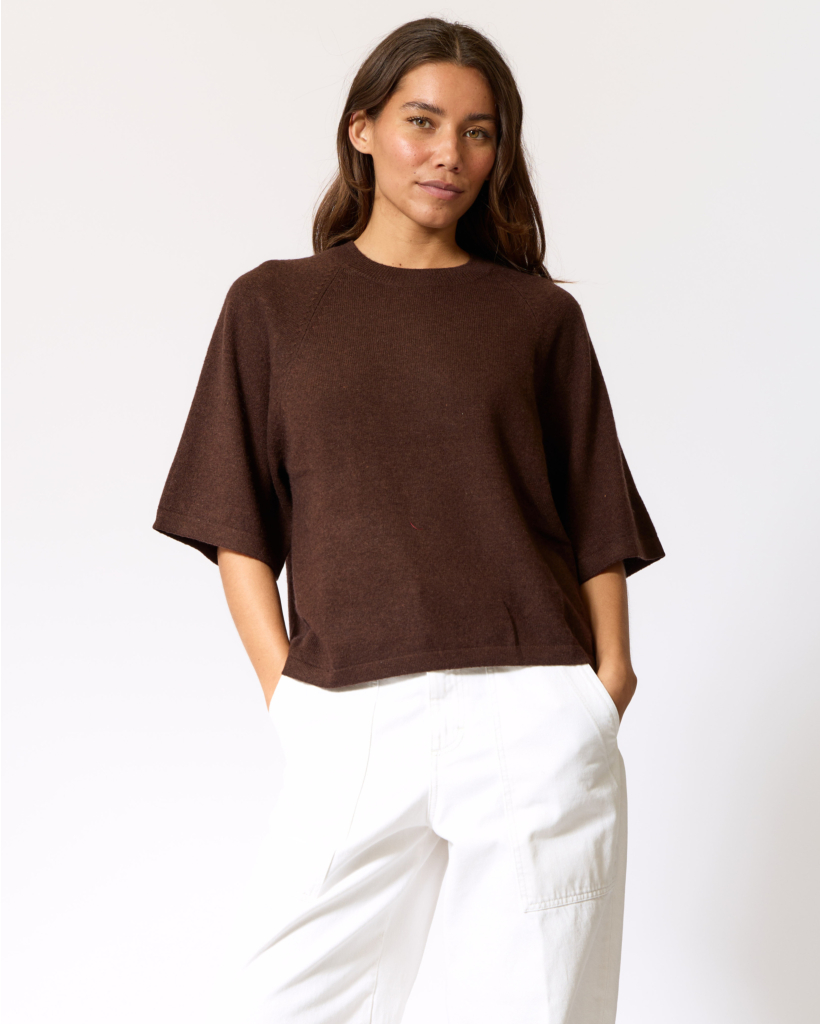 Leana Cashmere Short Sleeve Knit Brownie