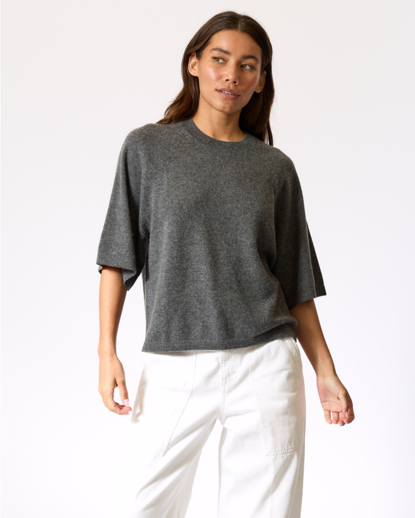 Leana Cashmere Short Sleeve Knit Grey Melange