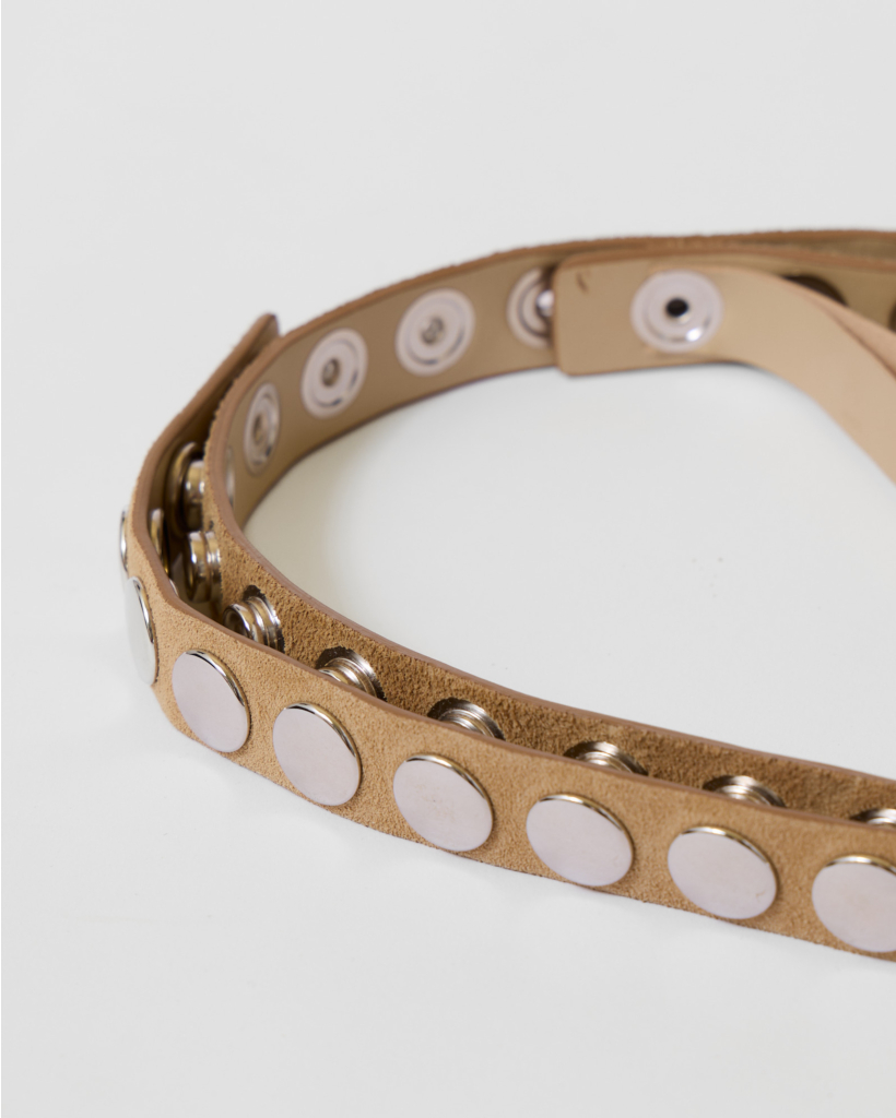 Click Suede Belt with Studs Beige