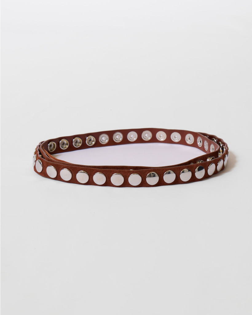 Click Suede Belt with Studs - Brown