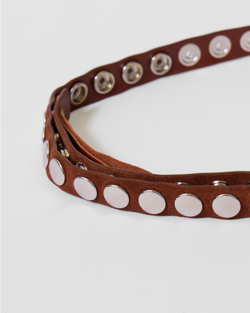 Click Suede Belt with Studs - Brown
