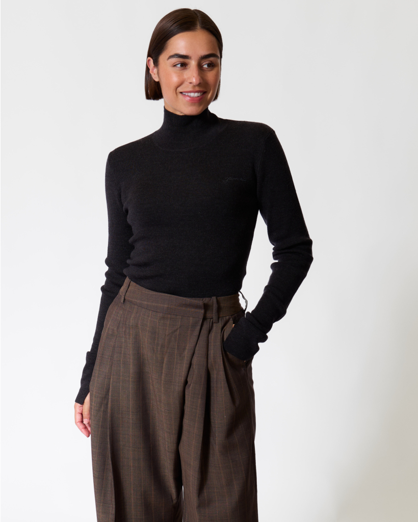 Mini Ribbed Merino Mock Neck Phantom