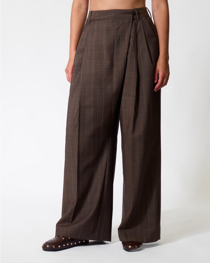 Wool Pinstripe Trousers Rain Drum