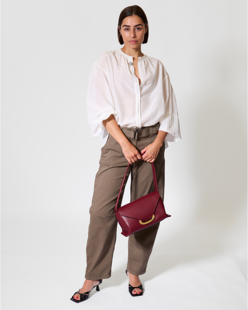 White Poplin Blouse with Rhinestones