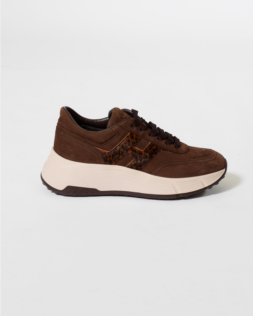 Allacciato H Brown Suede Sneaker with Animal Print