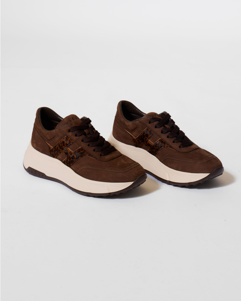 Allacciato H Brown Suede Sneaker with Animal Print