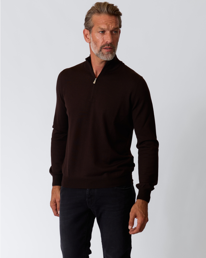Lupo Merino Half-Zip Polo Brown