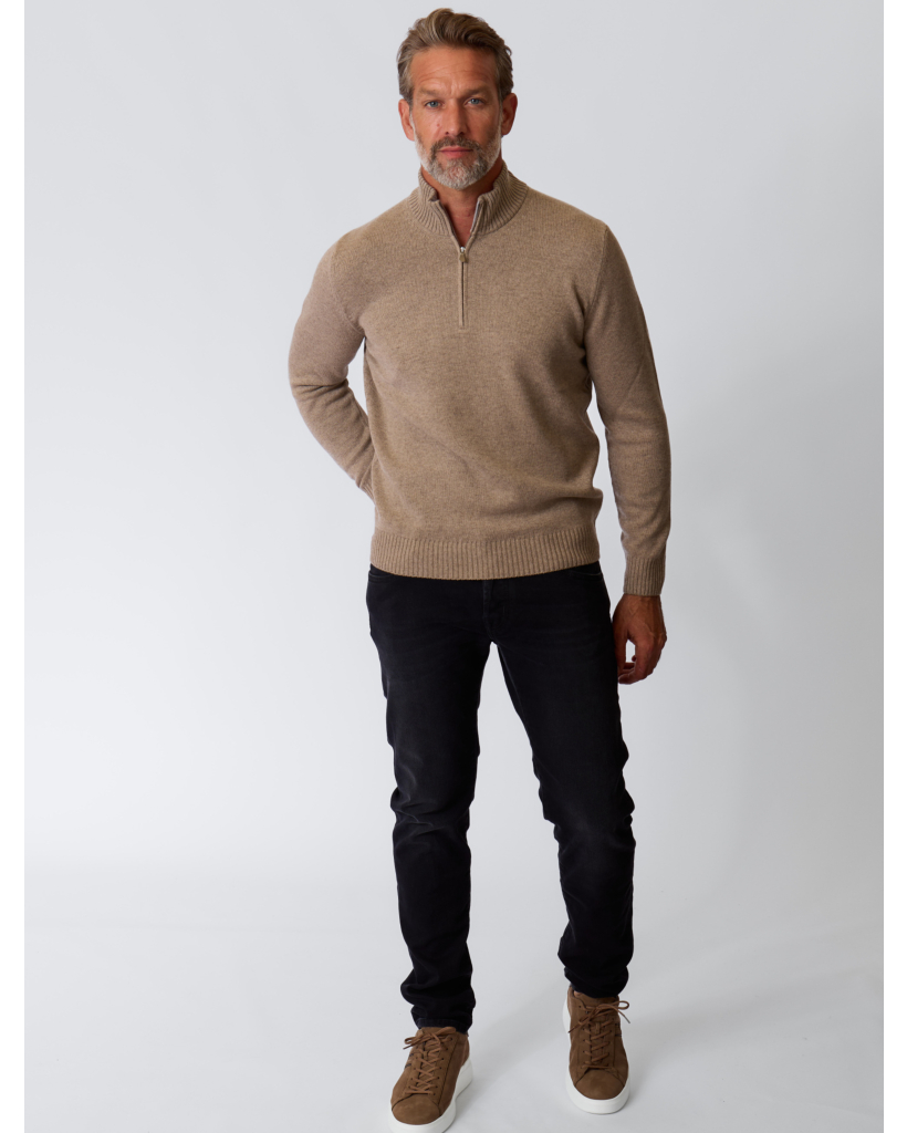Lupo Cashmere-Blend Half-Zip Polo Beige
