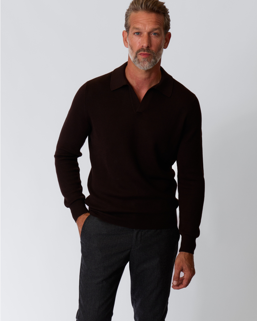 Merino Polo Sweater Dark Brown