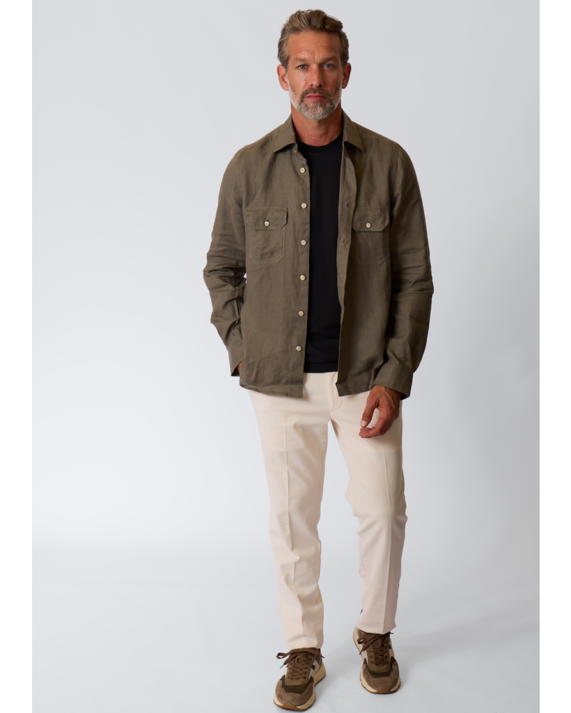 Linnen Blouse met Borstzakken Kaki