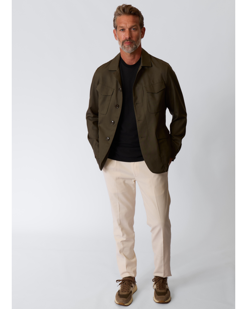 Pleated Denim Trousers in Off-White
