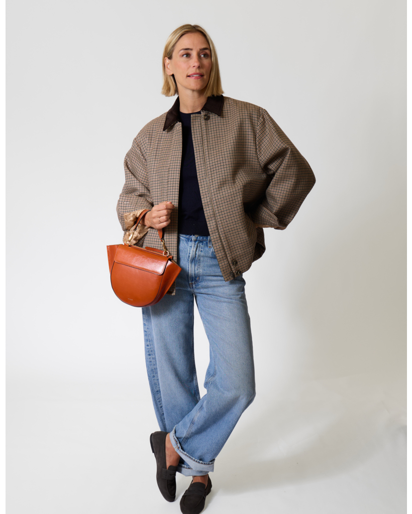 Festa Check Jacket with Corduroy Collar - Brown