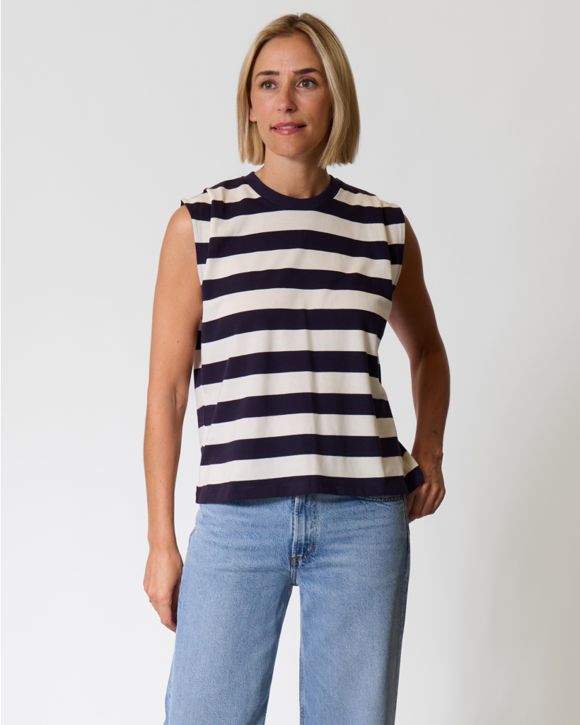 Oxo Striped Sleeveless T-shirt Navy/Ecru