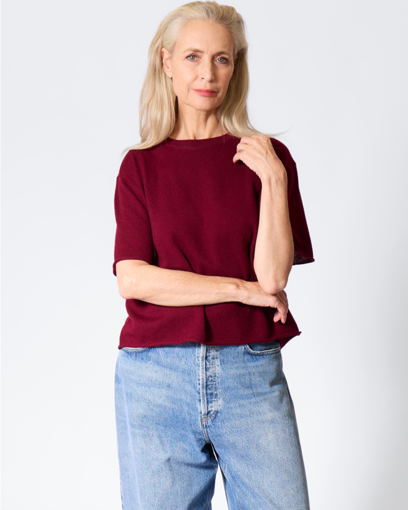 Cila Cashmere Short Sleeve Sweater Deep Plum