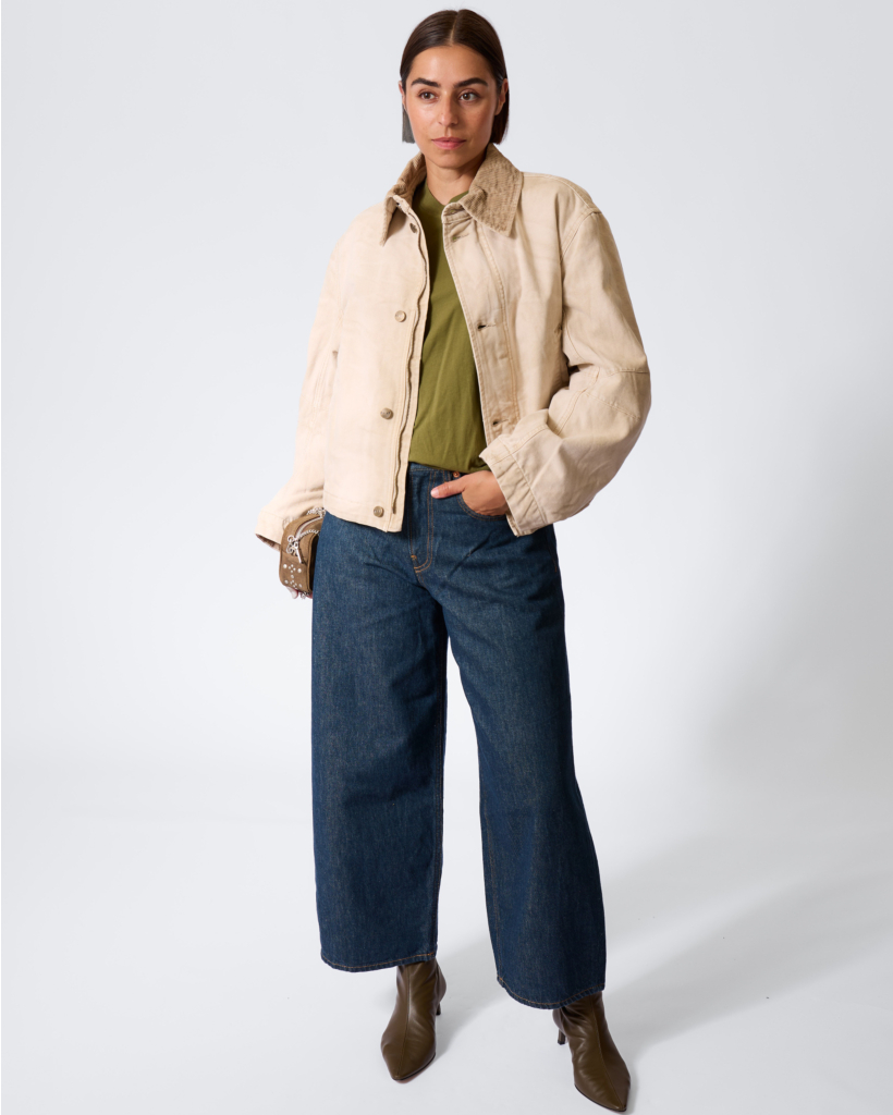 Flight Jacket with Corduroy Collar, Bisque
