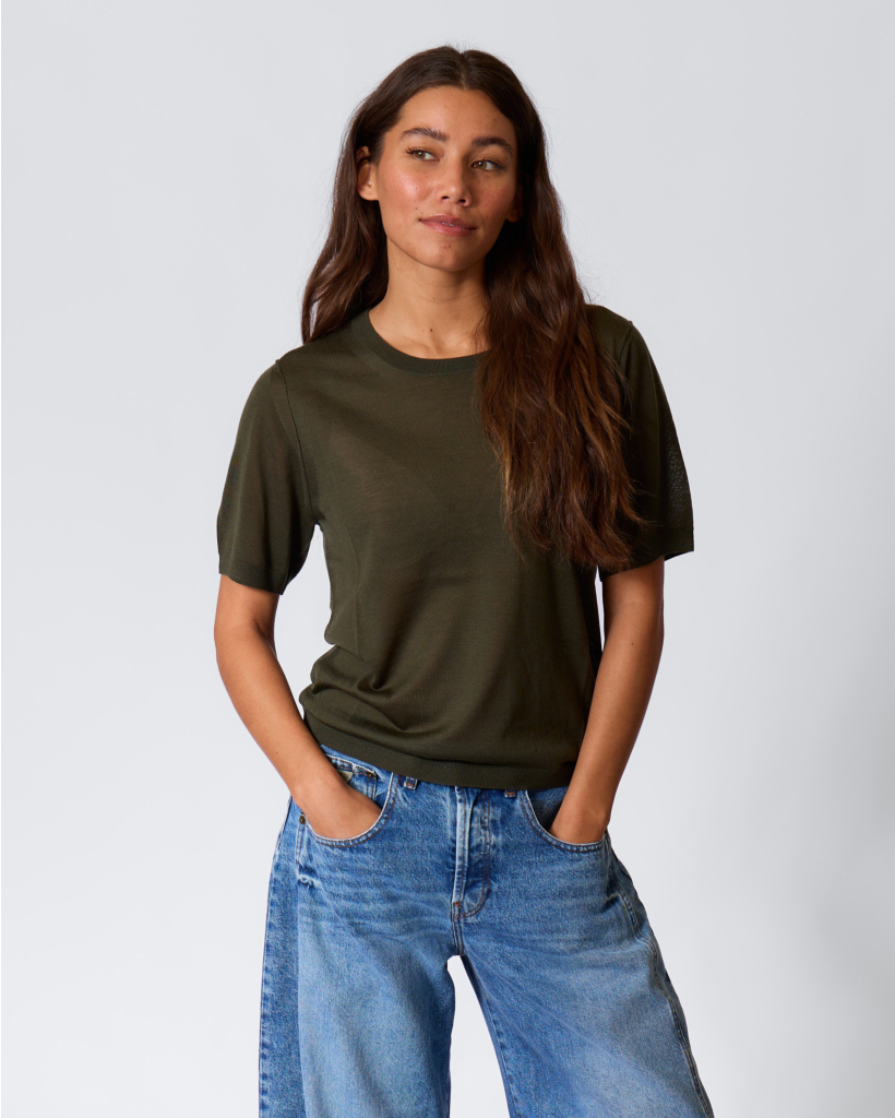 Wool Short-Sleeved Sweater Juniperus Green