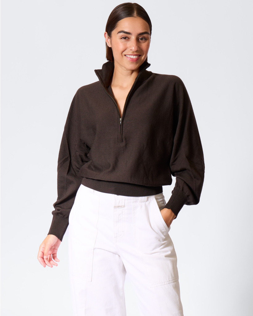 Rickay Half-Zip Knit Chocolate Brown