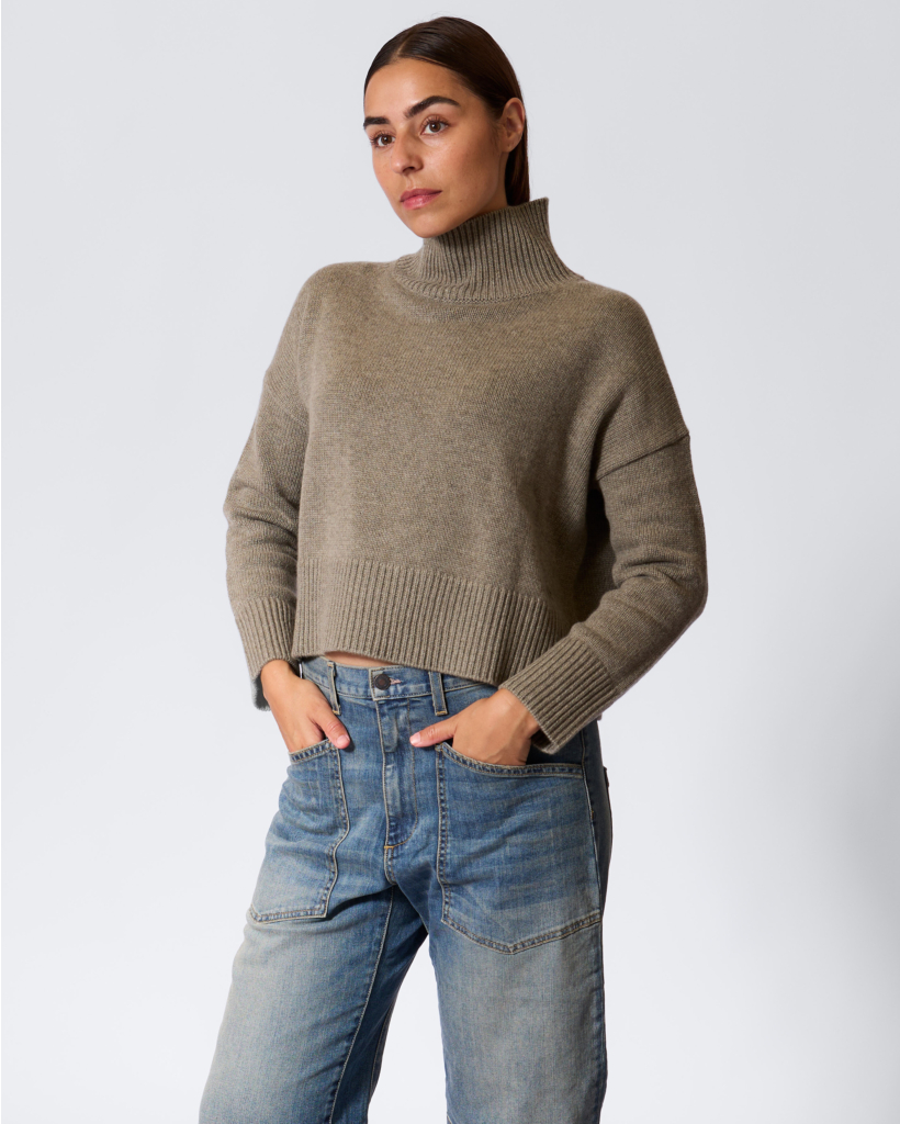 Ulla Cropped Boxy Sweater Khaki Heather