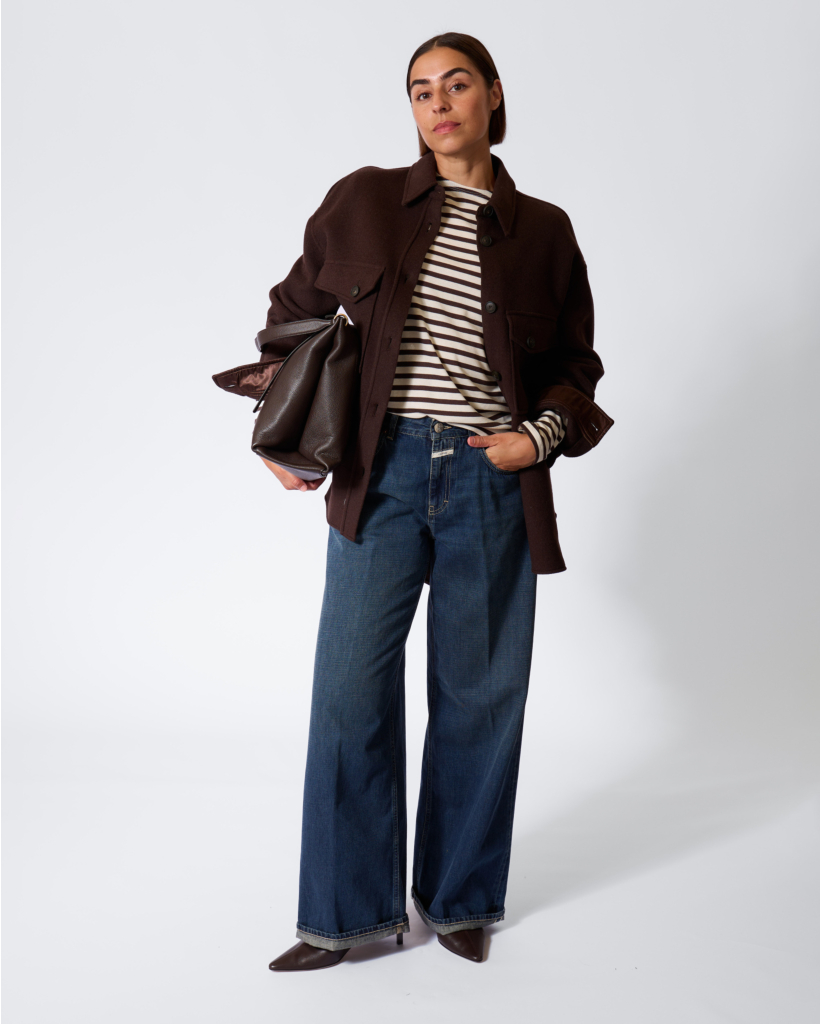 Striped Long-Sleeve Ecru/Mahogany Brown