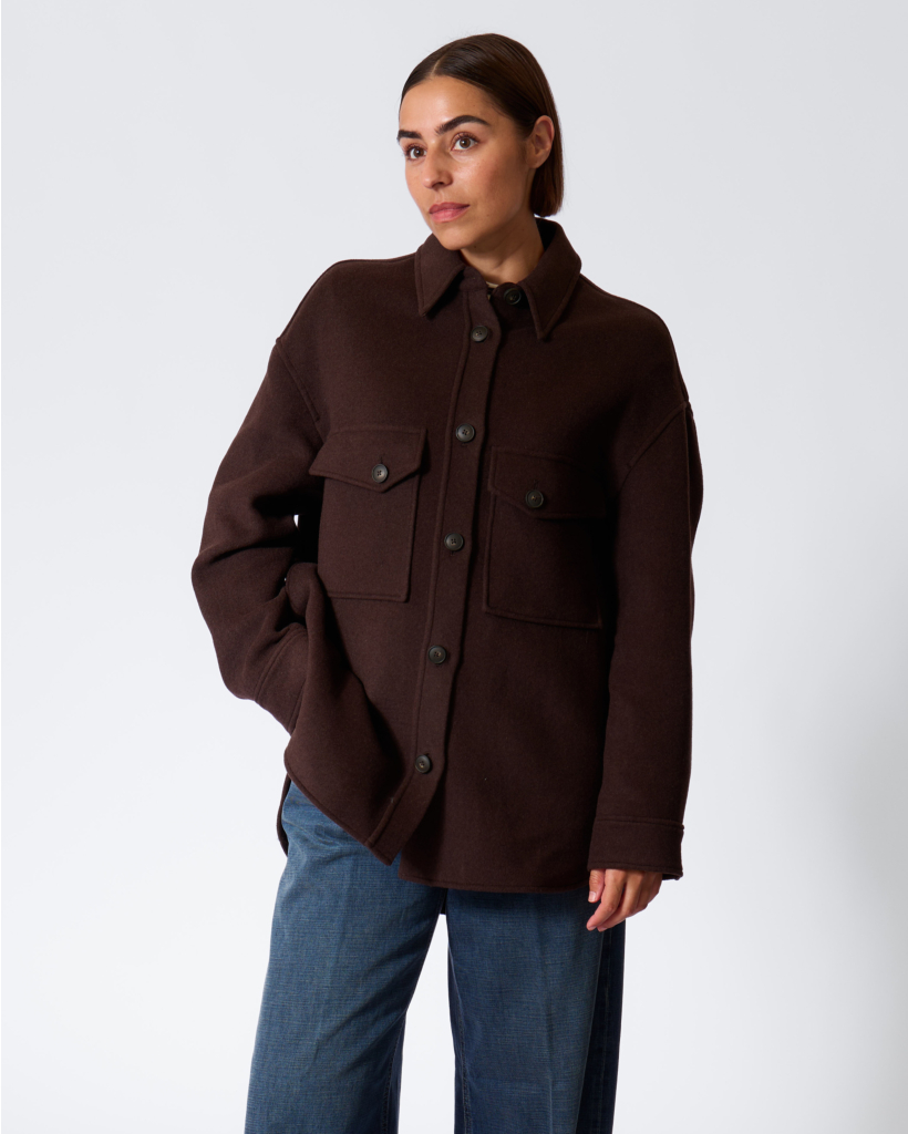 Wool-Blend Overshirt Mahogany Brown