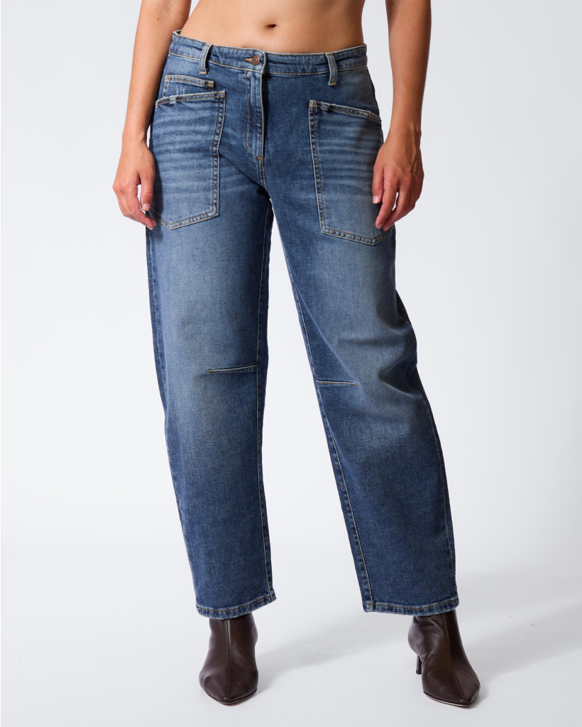 Ocean Cropped Barrel Jeans Fade Cross