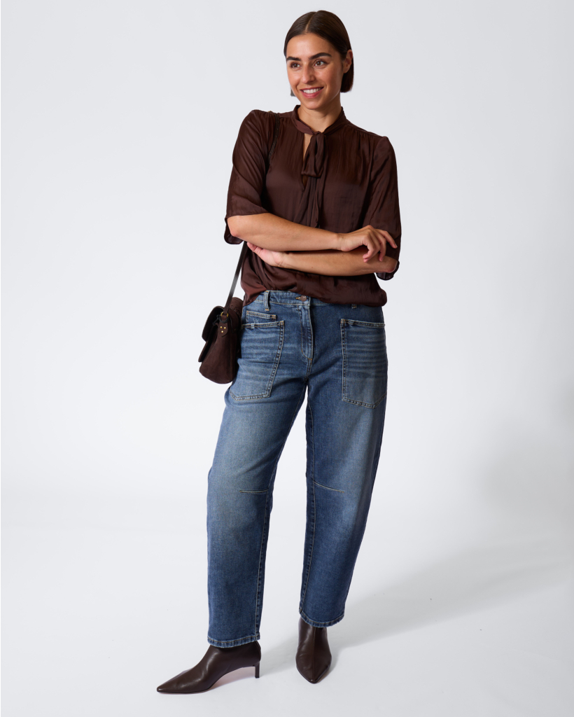 Satin Blouse with Tie-Neck - Maroon