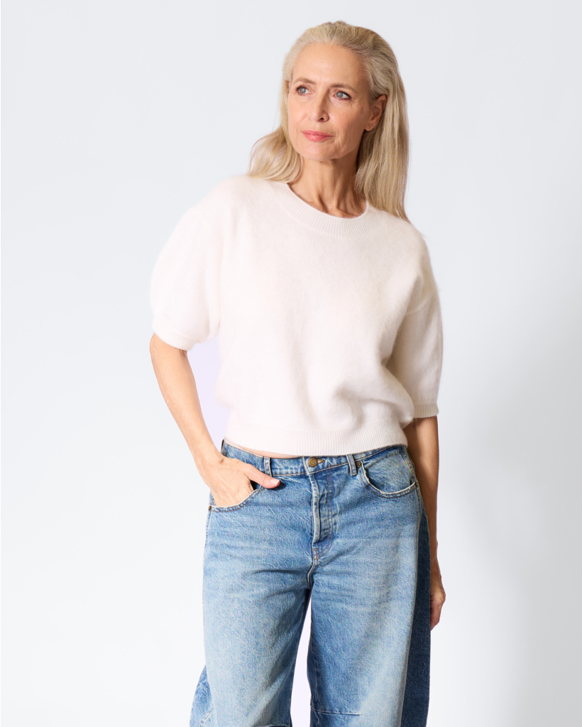 Juniper Cashmere Short-Sleeve Sweater in Cream