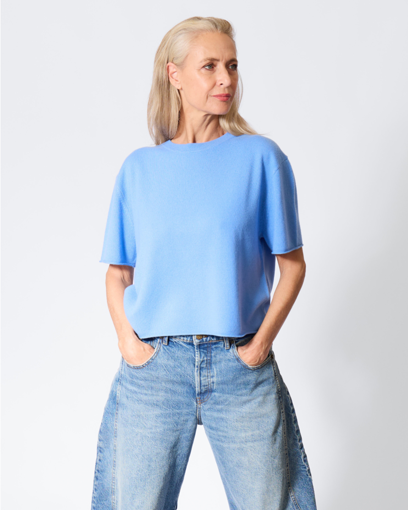 Cila Cashmere Short Sleeve Sweater Azure