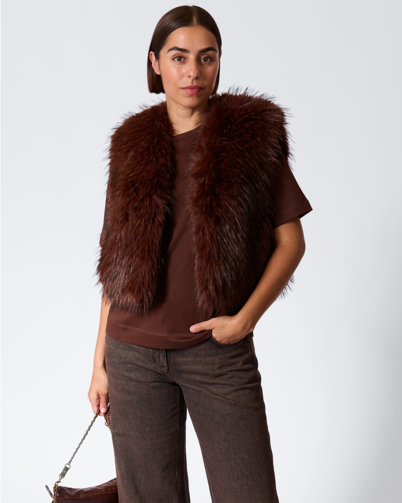 Faux Fur Gilet - Marone