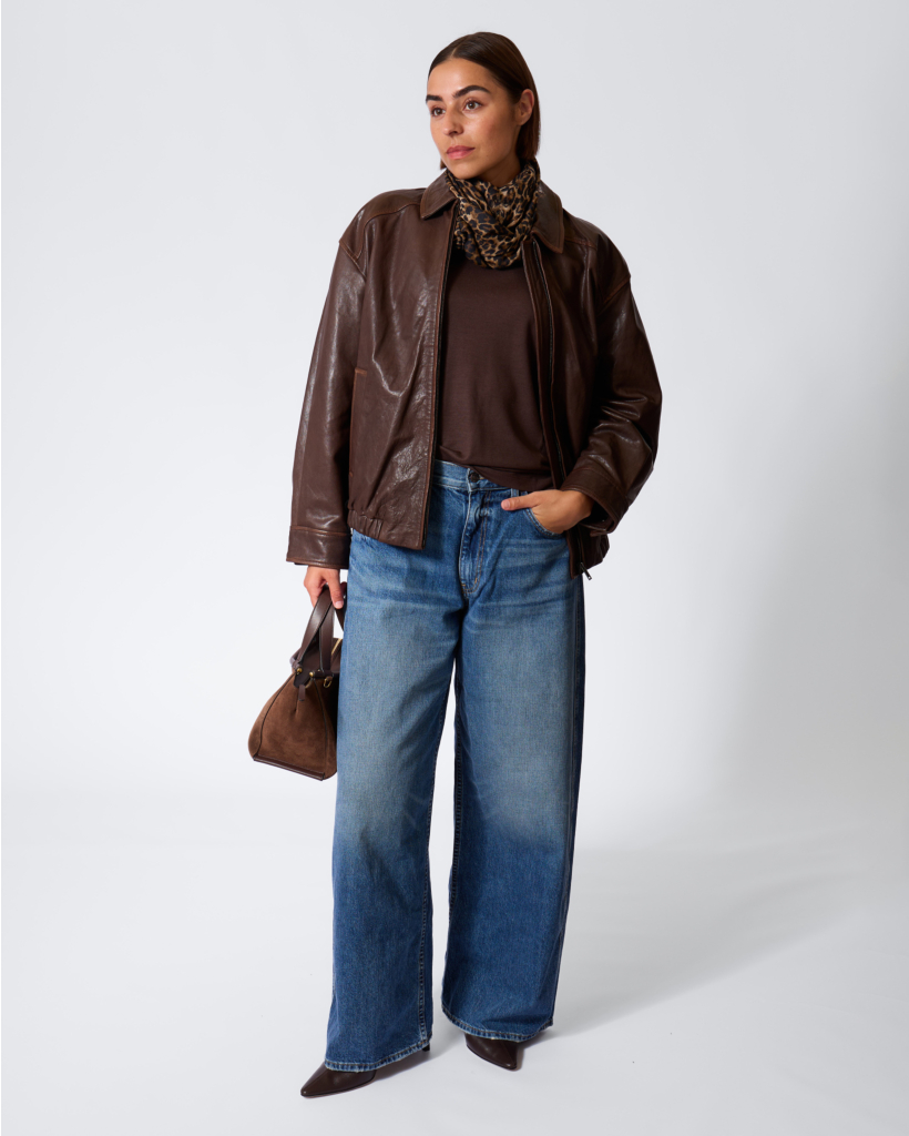 Dark Brown Nappa Leather Bomber Jacket