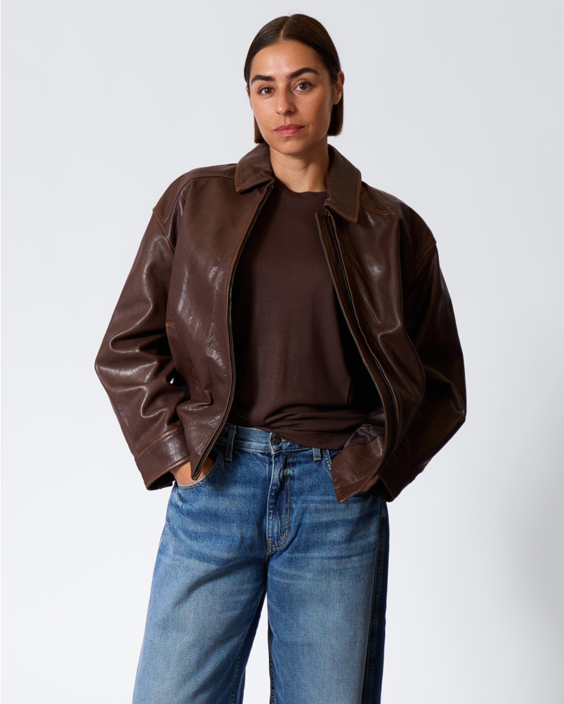 Dark Brown Nappa Leather Bomber Jacket