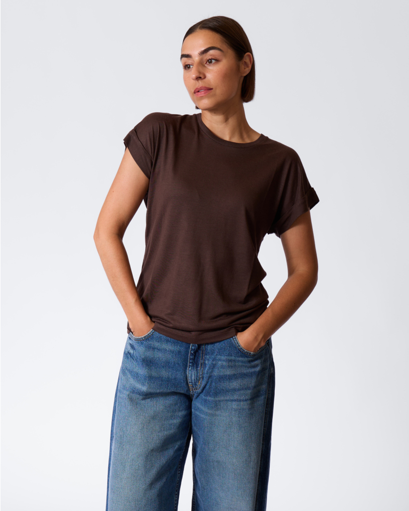 Mahogany Brown Rolled-Sleeve T-Shirt