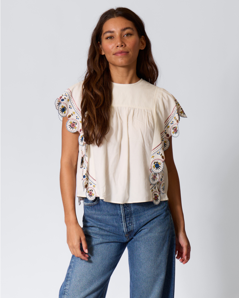 Marlie Top met Borduursel Ecru 