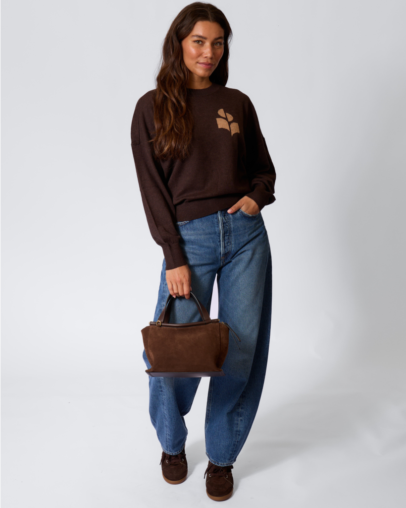 Marisans Katoen/Wolblend Sweater met Logo Chocolate