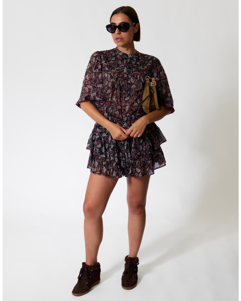 Douna Floral Print Blouse Black/Raspberry