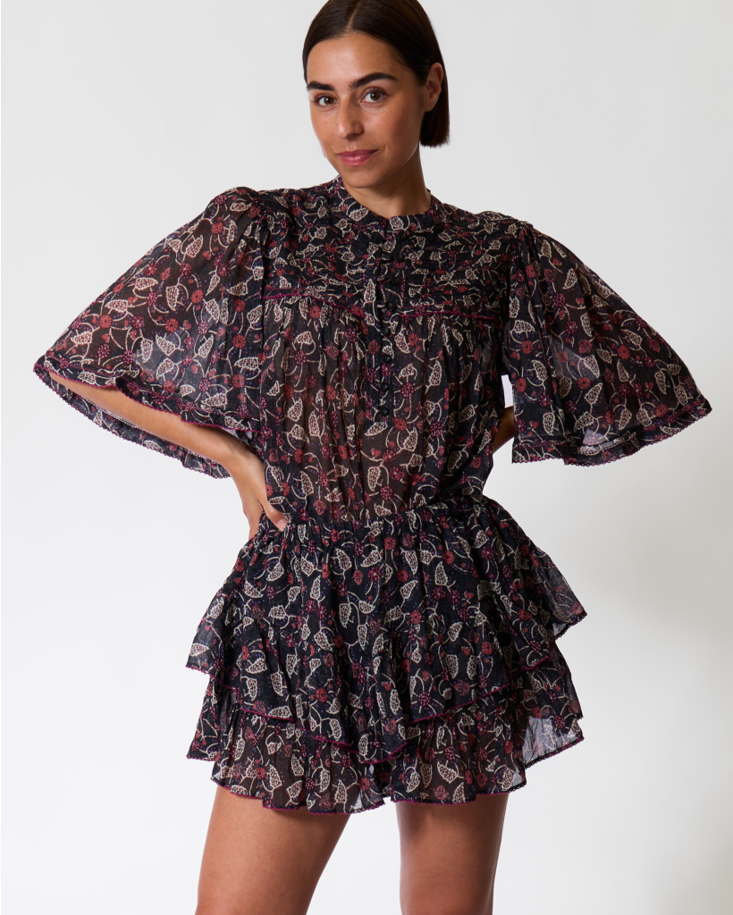 Douna Floral Print Blouse Black/Raspberry