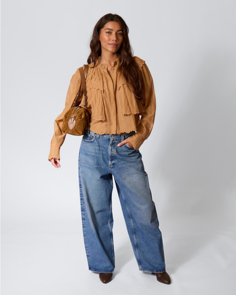 Kelmon Embroidered Katoenen Voile Blouse Karamel