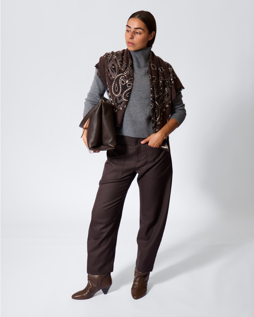 Shon Wool Trousers Brown Herringbone