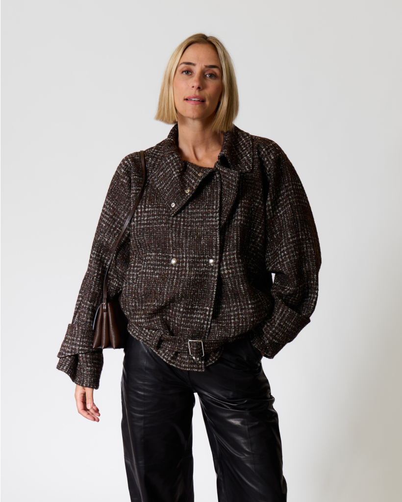 Inja Tweed Jacket with Belt - Brown