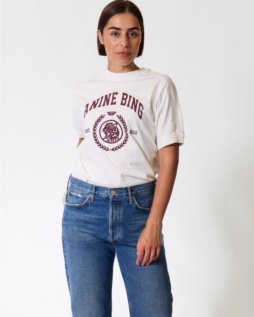 Printed T-shirt in Ecru/Bordeaux